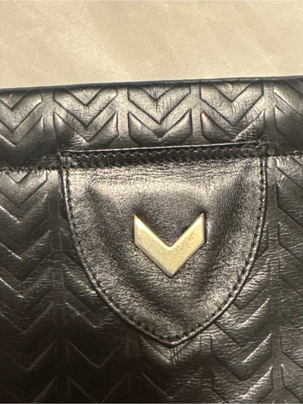 Mario Valentino Vintage Black Quilted Chevron Leather Wristlet Clutch